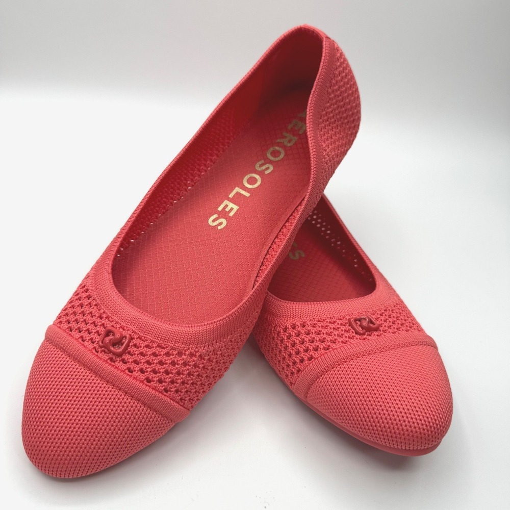 Aerosoles Knit Ballet Flats Womens Size 9 Coral Pink Excellent Cap Toe Slip On